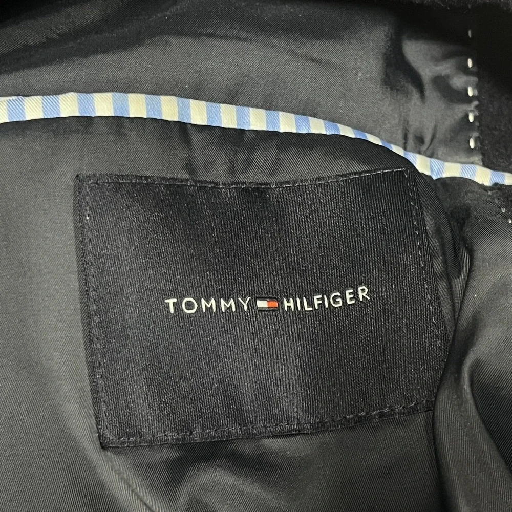 Tommy Hilfiger Coat Mens Large Wool Blend Pea Jacket Navy Heavy Lined Pockets